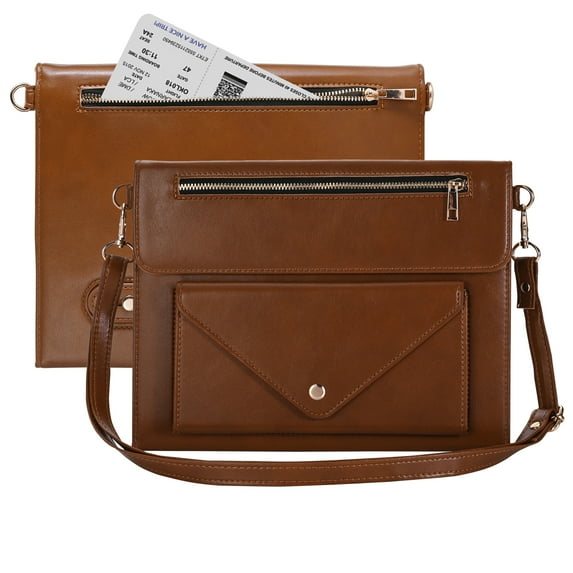 TECH CIRCLE Business Case for Case for iPad 10.2 inch 9th/8th/7th Gen 2021/2020/2019, Premium PU Leather Folio Stand Cover Pencil Holder Zipper Pocket Bag Shoulder Hand Strap Protective Case,Brown