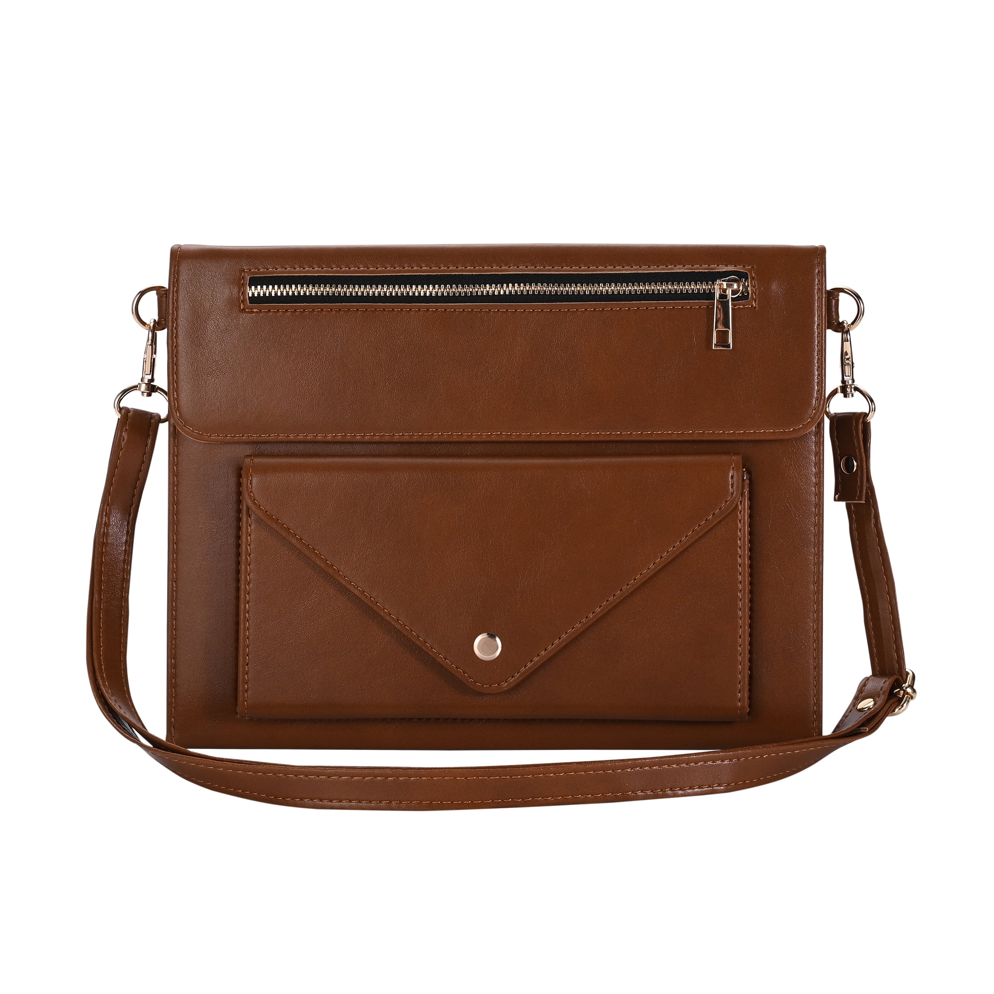 TECH CIRCLE Business Case for iPad Pro 11 Inch 4th/3rd/2nd/1st Gen,Premium PU Leather Folio Stand Cover with Pencil Holder Zipper Pocket Bag Shoulder Hand Strap Protective Case for iPad Air 4/5,Brown
