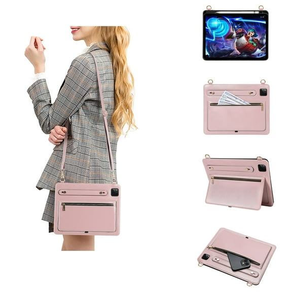 TECH CIRCLE Business Case for iPad Pro 11 & iPad Air 10.9" (5th/4th Generation) - Classic Leather Case with [Zipper Pocket /Handstrap /Shoulder Strap /Stand] Multifunctional Tablet Cover, Pink