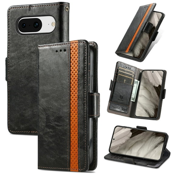 TECH CIRCLE Business Wallet Case for Google Pixel 8 6.2",Premium PU Leather Full Protection Magnetic Buckle Flip Kickstand Shockproof Phone Case with ID Credit Card Slots for Google Pixel 8,Black