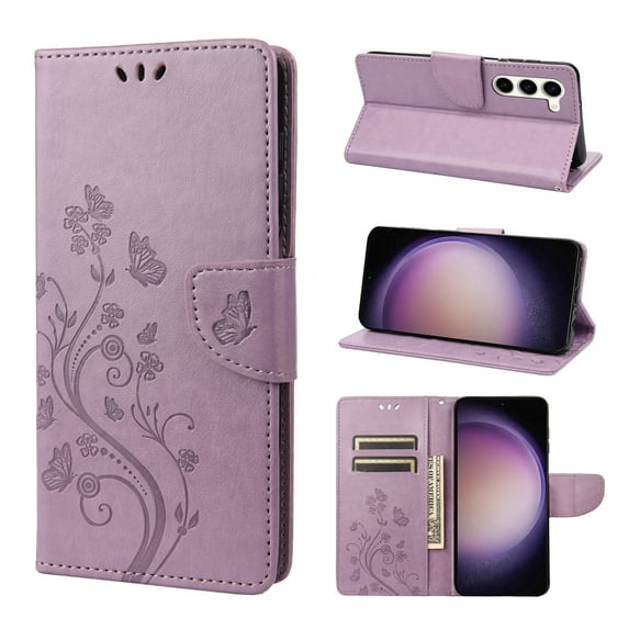 TECH CIRCLE Butterfly Case for 2023 Galaxy S23 6.1" - Leather Wallet Case with Stand, Lightpurple