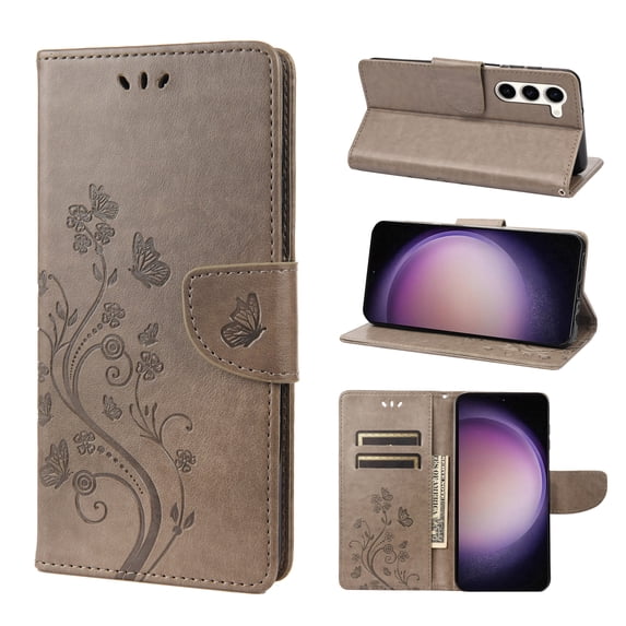 TECH CIRCLE Butterfly Case for 2023 Galaxy S23 Plus - Protective Stand Wallet Case, Gray