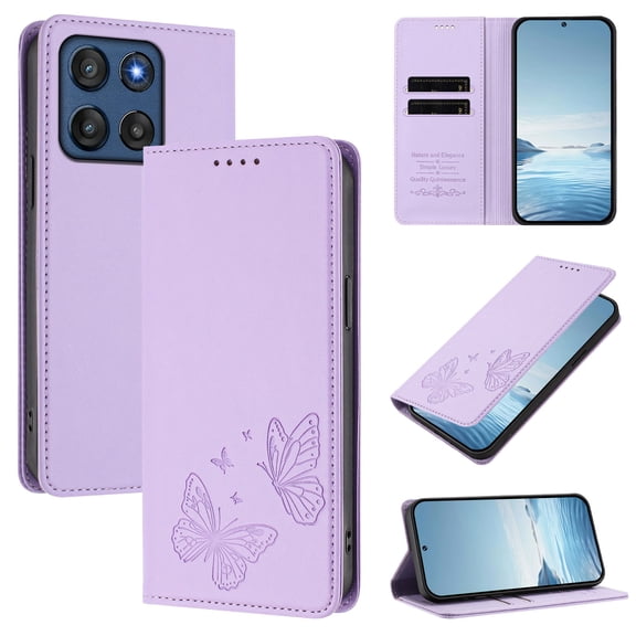 TECH CIRCLE Butterfly Wallet Case for Motorola Moto G 2026 PU Leather Flip Stand with 2 Card Slots & Cash Pocket RFID Blocking Lightweight Shockproof TPU Cover,Purple