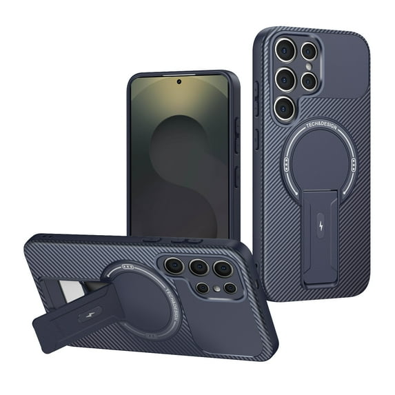 TECH CIRCLE Carbon Fiber Texture Magnetic Phone Case for Galaxy A14 5G with Kickstand, Compatible with MagSafe and Wireless Charging, Slim Fit, Lightweight, Anti-Scratch, Shockproof Cover, Blue