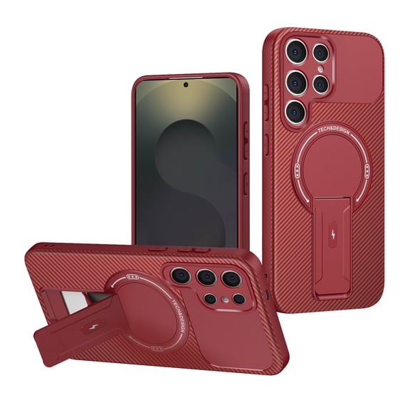TECH CIRCLE Carbon Fiber Texture Magnetic Phone Case for Galaxy A14 5G with Kickstand, Compatible with MagSafe and Wireless Charging, Slim Fit, Lightweight, Anti-Scratch, Shockproof Cover, Red