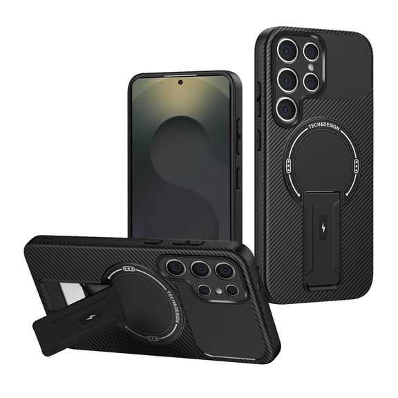 TECH CIRCLE Carbon Fiber Texture Magnetic Phone Case for Galaxy A14 5G with Kickstand, Compatible with MagSafe and Wireless Charging, Slim Fit, Lightweight, Anti-Scratch, Shockproof Cover, Black