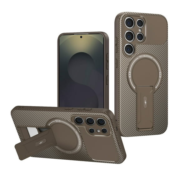 TECH CIRCLE Carbon Fiber Texture Magnetic Phone Case for Galaxy A52 5G with Kickstand, Compatible with MagSafe and Wireless Charging, Slim Fit, Lightweight, Anti-Scratch, Shockproof Cover, Brown