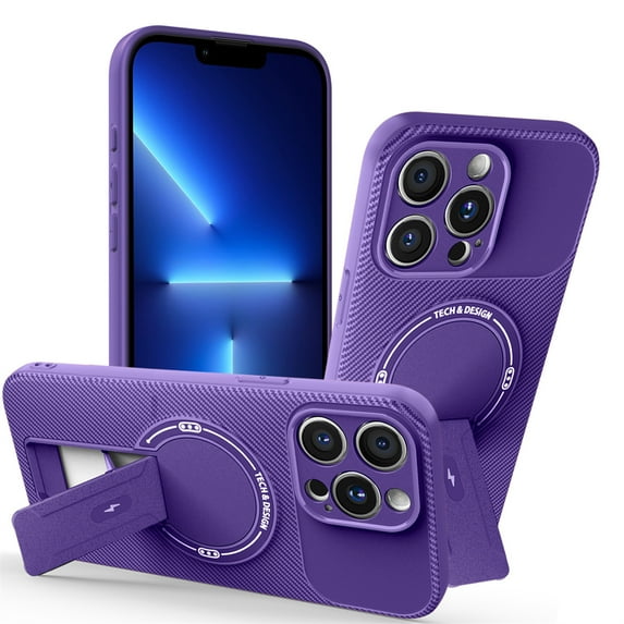TECH CIRCLE Carbon Fiber Texture Magnetic Phone Case for iPhone 12 with Kickstand, Compatible with MagSafe and Wireless Charging, Slim Fit, Lightweight, Anti-Scratch, Shockproof Cover, Purple