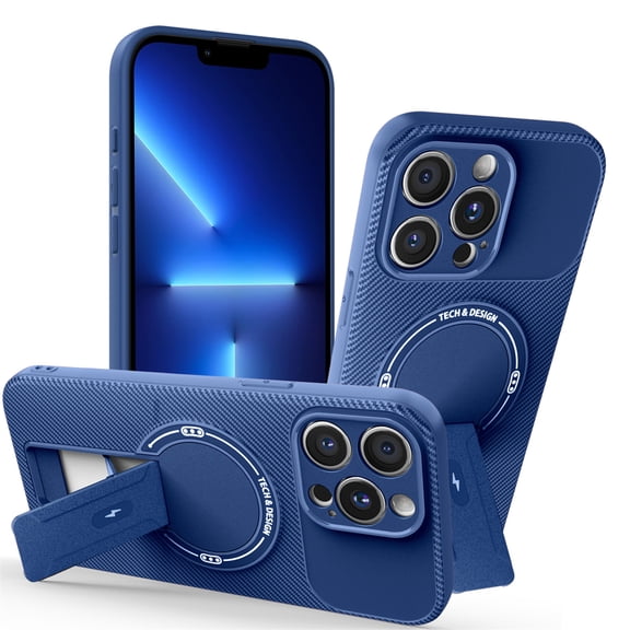 TECH CIRCLE Carbon Fiber Texture Magnetic Phone Case for iPhone 15 Pro Max with Kickstand, Compatible with MagSafe and Wireless Charging, Slim Fit, Lightweight, Anti-Scratch, Shockproof Cover, Blue