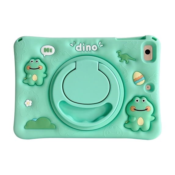 TECH CIRCLE Cartoon Tablet Case for 10.2" iPad 9th/8th/7th Generation (2021/2020/2019), Cute Kids Case, Built-in Rotating Kickstand & Handle, with Shoulder Strap, Shockproof Case, Green Dinosaur