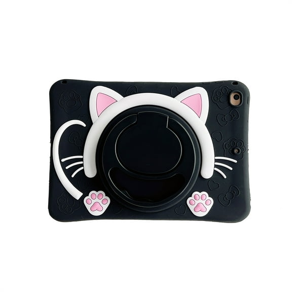 TECH CIRCLE Cartoon Tablet Case for Apple iPad 6th/5th Generation (2018/2017) 9.7", Cute Case for Kids, Built-in Rotating Kickstand & Handle, with Shoulder Strap, Shockproof Portable Case, Lovely Cat