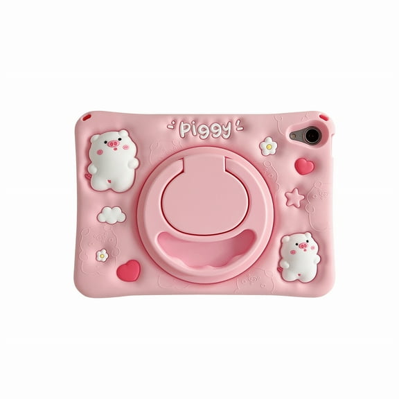 TECH CIRCLE Cartoon Tablet Case for Apple iPad 6th/5th Generation (2018/2017) 9.7", Cute Case for Kids, Built-in Rotating Kickstand & Handle, with Shoulder Strap, Shockproof Portable Case, White Pig