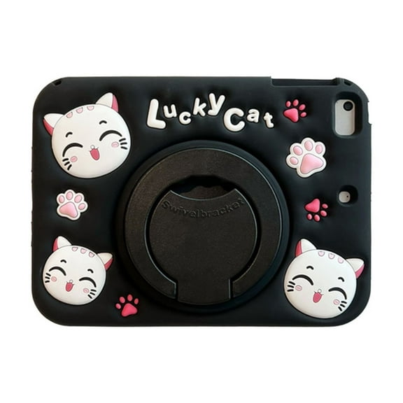 TECH CIRCLE Cartoon Tablet Case for Apple iPad Mini 3/2/1 (7.9 Inch), Cute Case for Kids/Girls/Boys, Built-in Rotating Kickstand & Handle, with Shoulder Strap, Shockproof Portable Case, Black Cat