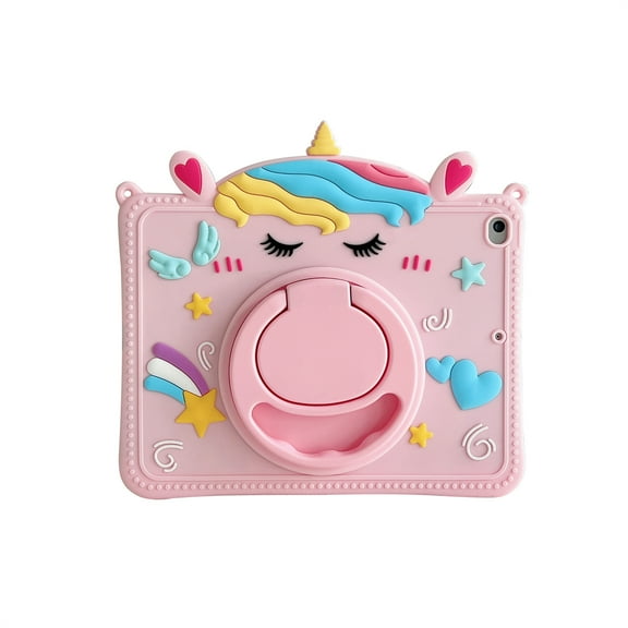 TECH CIRCLE Case for iPad A16 (11") 2025, iPad 10th Generation Cute Kid's Case 10.9" 2022 with Shoulder Strap, Rotate Kickstand/Handle, Shockproof Protective Cartoon Cover for Girl Boy, Pink Unicorn