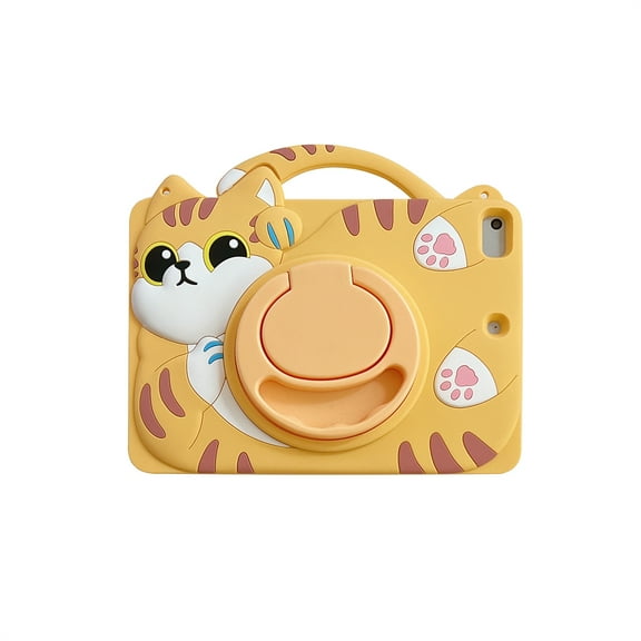 TECH CIRCLE Cartoon Tablet Case for iPad Pro 11"/ iPad Air 5th/4th Generation 10.9", Cute Case for Kids, Built-in Rotating Kickstand & Handle, with Shoulder Strap, Shockproof Portable Case, Yellow Cat