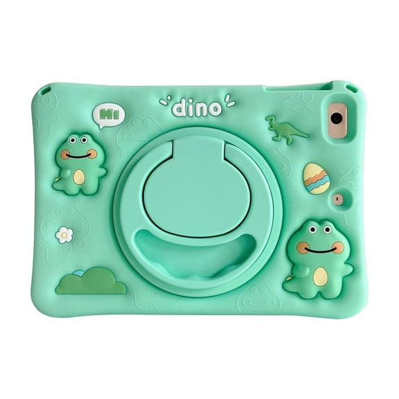 TECH CIRCLE Cartoon Tablet Case for iPad Pro 2016 & iPad Air 2 (2014) 9.7", Cute Case for Kids, Built-in Rotating Kickstand & Handle, with Shoulder Strap, Shockproof Portable Case, Green Dinosaur