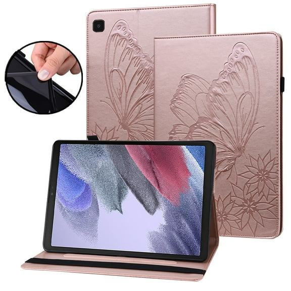 TECH CIRCLE Case for 2021 Samsung Tab A7 Lite 8.7", Galaxy Tab A7 Lite Case (8.7 Inch, Model SM-T220) - Cute Butterfly Case Adjustable Stand Lightweight Flip Leather Cover with Card Holder (Rosegold)