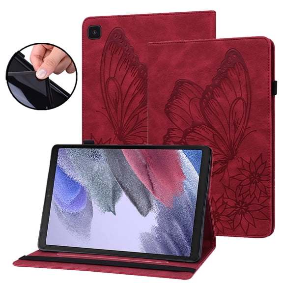 TECH CIRCLE Case for 2021 Samsung Tab A7 Lite 8.7", Galaxy Tab A7 Lite Case (8.7 Inch, Model SM-T220) - Cute Butterfly Case Fold Stand Lightweight Folio Flip Leather Cover with Card Holder (Red)