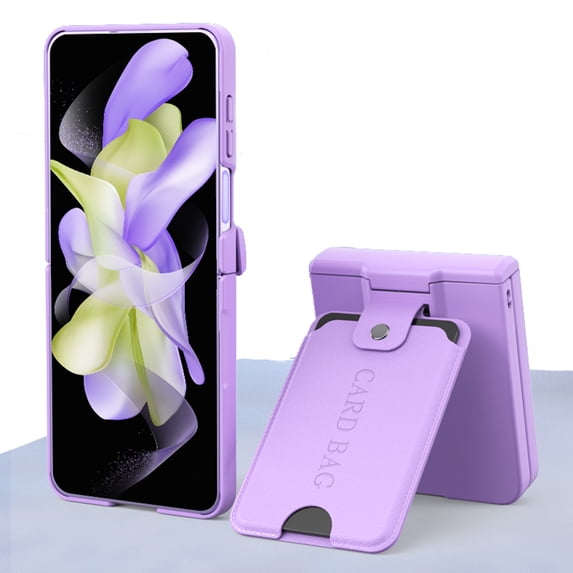 TECH CIRCLE Case for 2023 Samsung Galaxy Z Flip 5 6.7", Protective Durable Lightweight Sturdy Rugged Plastic Phone Cover Case with Leather Card Holder, Purple