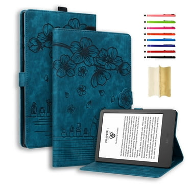 TECH CIRCLE Case for All New Kindle 11th Generation 2022 Release, Colorful Embossing Premium PU Leather Slim Stand Card Slot Wallet Protective Case for 6 inch Basic Kindle 2022 Release, Blue