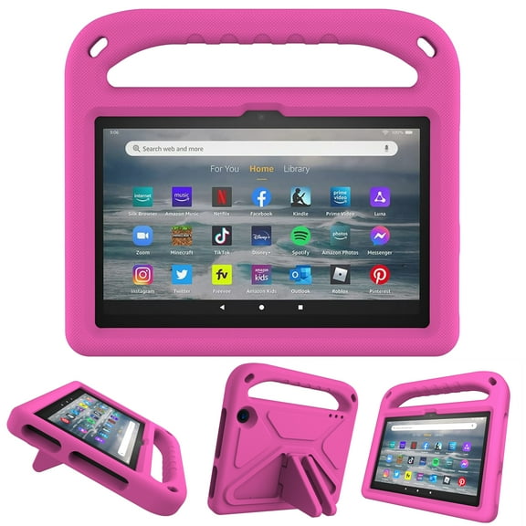 TECH CIRCLE Case for All-new Fire 7 Tablet (7" Display, 12th Generation, 2022 Release Model) - Built-in Stand Shockproof Sturdy Durable Case Portable Handle Cover for Kids (Rose)