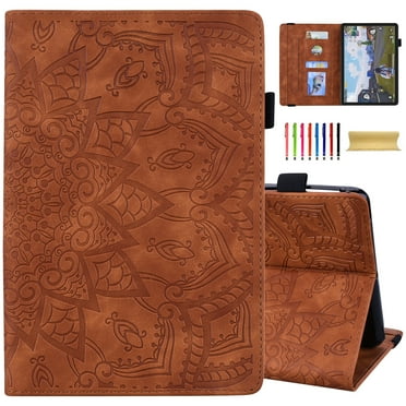 TECH CIRCLE Case for Amazon Fire HD 10 and 10 Plus Tablet (13th/11th Generation, 2023/2021 Release),PU Leather Slim Folding Stand Cover with Pencil Holder Shockproof Magnetic Card Slots Shell,Brown