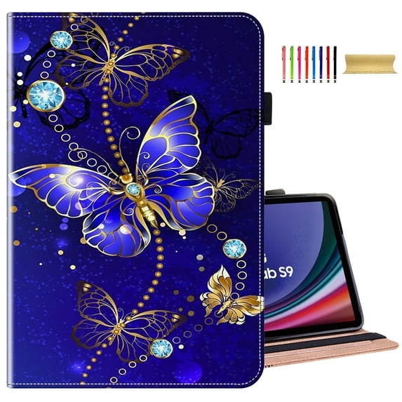 TECH CIRCLE Case for Amazon Fire HD 10 Tablet (9th/7th/5th Generation,2019/2017/2015 Release),PU Leather Stand Folio Case with Pen Holder Elastic Band Protective Auto Wake/Sleep Wallet Case,Butterfly