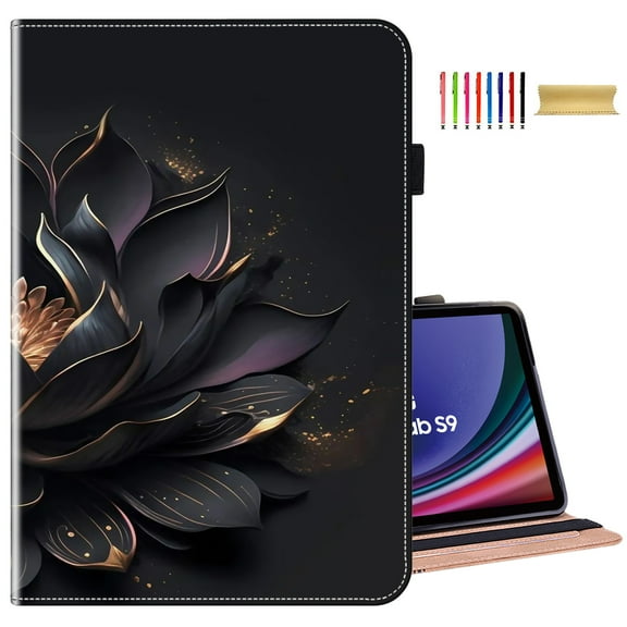 TECH CIRCLE Case for Amazon Fire HD 10 Tablet (9th/7th/5th Generation,2019/2017/2015 Release),PU Leather Stand Folio Case with Pen Holder Elastic Band Protective Auto Wake/Sleep Wallet Case,Lotus