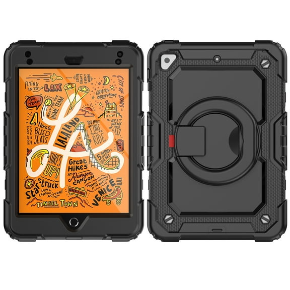 TECH CIRCLE Case for Apple iPad Mini (7.9") Tablet - [Built with Screen Protector] Heavy Duty Protection Rugged Case with Kickstand Portable Handle Drop Proof Cover, Black