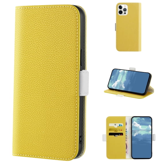 TECH CIRCLE Case for Apple iPhone 14 Pro Max (2022) ,Lychee Texture PU Leather Card Slots Wallet Cover,Magnetic Clasp Flip Kickstand Phone Protective Case,Yellow