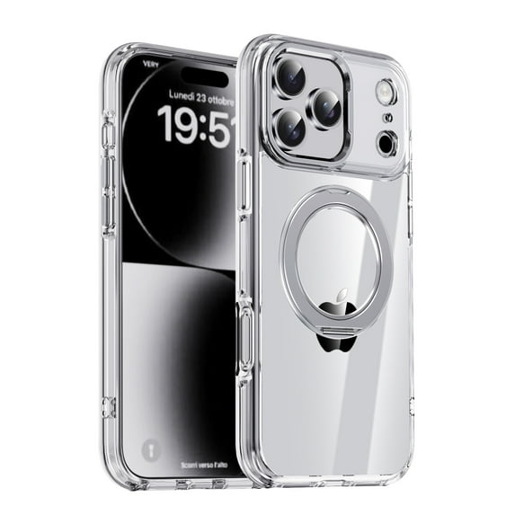 TECH CIRCLE Case for Apple iPhone 16 Pro with 360° Rotating Kickstand, Magnetic Back Cover, Shock-Absorbent PC+TPU Protective Case, Anti-Scratch Anti-Fingerprint Slim Non-Slip Design,Silver