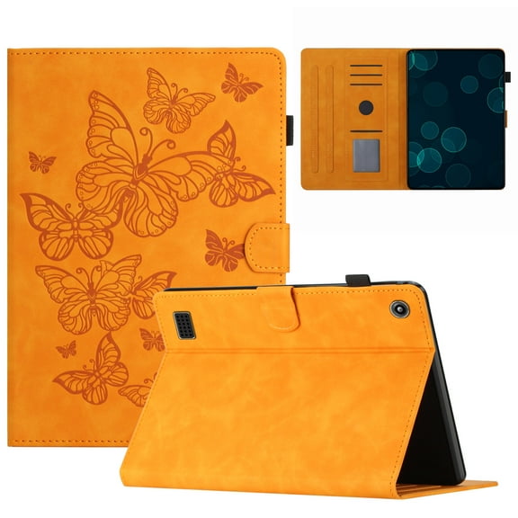 TECH CIRCLE Case for Fire 7 (9th/7th/5th Generation, 2019/2017/2015) Tablet - Magnetic Slim Folio Leather Case with Auto Sleep Wake /Card Holder /Adjustable Viewing Stand Angles (Butterfly Yellow)