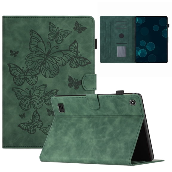 TECH CIRCLE Case for Fire 7 (9th/7th/5th Generation, 2019/2017/2015) Tablet - Magnetic Slim Folio Leather Cute Case with Auto Sleep Wake /Card Holder /Adjustable Viewing Stand Angles (Butterfly Green)