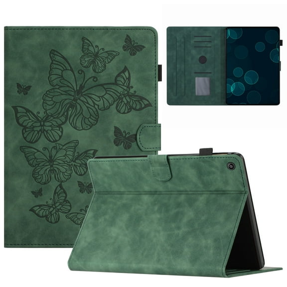 TECH CIRCLE Case for Fire HD 10 (9th/7th/5th Generation, 2019/2017/2015) Tablet 10.1" - Magnetic Folio Cute Case with Auto Sleep Wake /Card Holder /Adjustable Viewing Stand Angles (Butterfly Green)