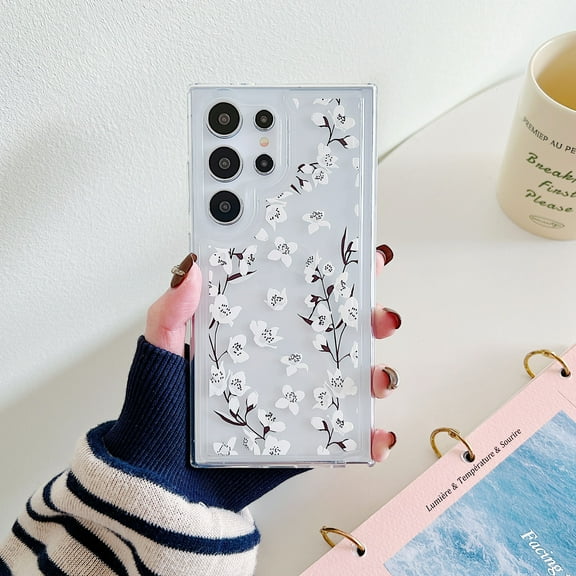 TECH CIRCLE Case For Galaxy S23 Ultra,Cute Clear Slim Girls Women Shockproof Protective Soft TPU Bumper Transparent Cover Phone Case for Samsung Galaxy S23 Ultra 6.8" 2023,White Flower