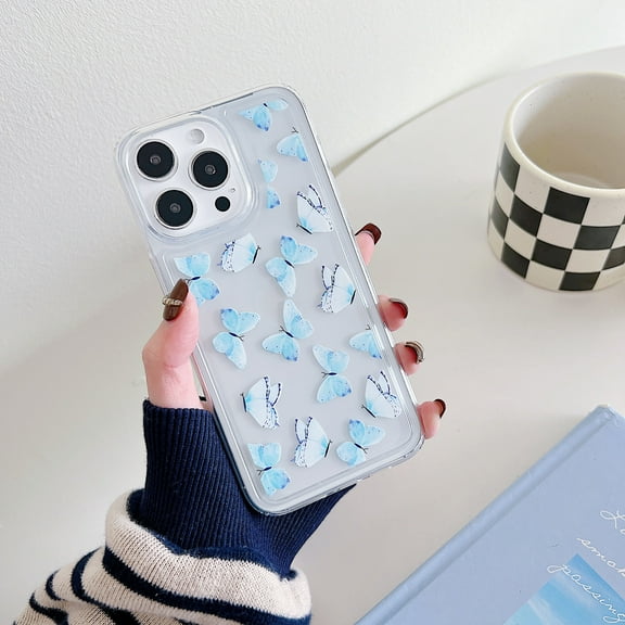 TECH CIRCLE Case For iPhone 14 Pro Max,Cute Clear Slim Girls Women Shockproof Protective Soft TPU Bumper Transparent Cover Phone Case for Apple iPhone 14 Pro Max 6.7",Lightblue Butterfly