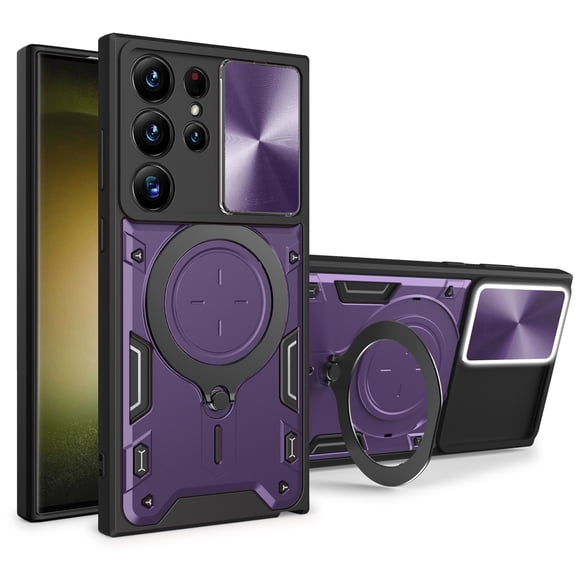 TECH CIRCLE Case For Galaxy S21 Ultra, Sliding Lens Protective Rugged Case with Rotating Stand Phone Ring Holder Lightweight Sturdy Shockproof Cover for Samsung Galaxy S21 Ultra 6.8" 2021,Purple