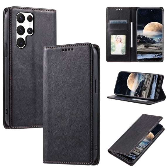 TECH CIRCLE Case For Galaxy S22 Ultra Case, Slim PU Leather Flip Folio Case Card Holders Kickstand Magnetic Shockproof Protective TPU Inner Wallet Cover for Samsung Galaxy S22 Ultra 6.8" 2022,Black