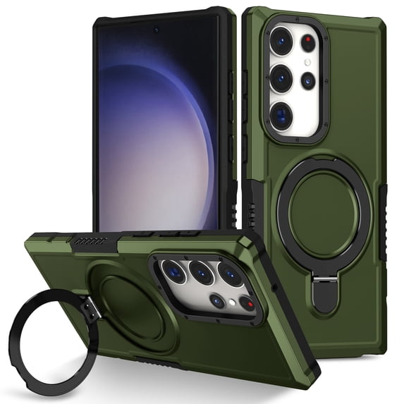 TECH CIRCLE Case for Galaxy S23 FE, Premium Plastic/TPU Hard Case with Sturdy View Kickstand Military Drop Shockproof Protective Rugged Slim Back Cover Shell for Galaxy S23 FE 2023,Darkgreen