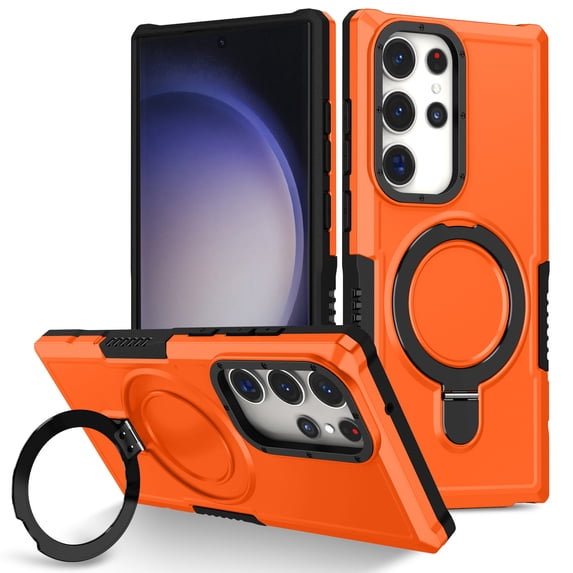 TECH CIRCLE Case for Galaxy S23 Ultra, Premium Plastic/TPU Hard Case with Sturdy View Kickstand Military Drop Shockproof Protective Rugged Slim Back Cover Shell for Galaxy S23 Ultra,Orange