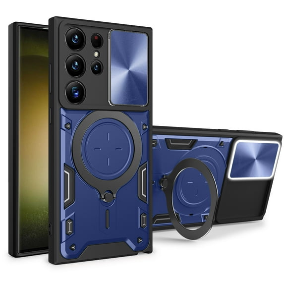 TECH CIRCLE Case For Galaxy S24 Ultra, Sliding Lens Protective Rugged Case with Rotating Stand Phone Ring Holder Lightweight Sturdy Shockproof Cover for Samsung Galaxy S24 Ultra 6.8" 2024,Blue
