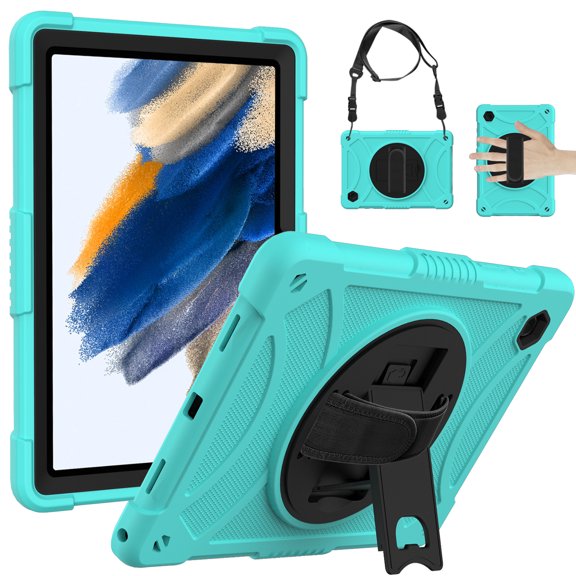 TECH CIRCLE Case for Galaxy Tab A8 10.5" Tablet (SM-X200) - Durable Shockproof Rugged Shell Case with Adjustable Hand/Shoulder Strap, Protective Sturdy Stand Portable Hard Cute Kids Cover, Mint