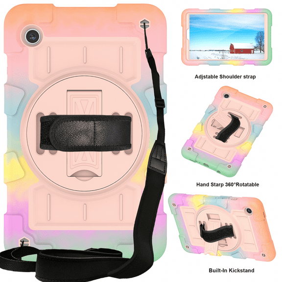 TECH CIRCLE Case for Galaxy Tab A9 Plus (2023) 11" - Heavy Duty Protection Shockproof Sturdy Rugged Case with Adjustable Hand/Shoulder Strap & 360 Gegree Rotating Viewing Kickstand, Colorful Pink