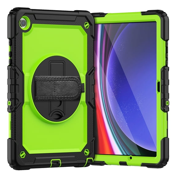 TECH CIRCLE Case for Galaxy Tab A9 Plus (2023) Tablet, SM-X210/X215 Case - Heavy Duty Full Protection Case with [Kickstand/Screen Protector] Shockproof Portable Cover with Hand/Shoulder Strap, Green