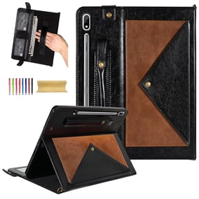 TECH CIRCLE Case for Galaxy Tab S10 Plus/S9 Plus/S8 Plus/S7 FE/S7+12.4",PU Leather Fold Business Stand Protective Cover Pen Holder Card Slots Shoulder Hand Strap Handbag Wallet Case,Coffee + Black