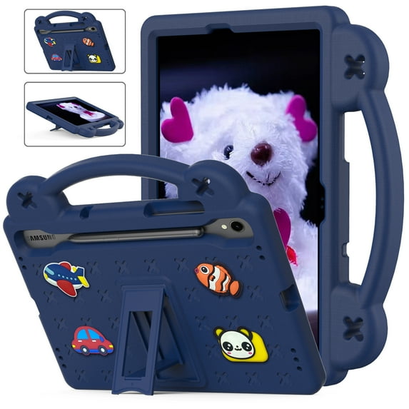TECH CIRCLE Case for Galaxy Tab S9 FE Plus 5G/S9 Plus/S7 FE/S8 Plus/S7 Plus 12.4", Cartoon Panda Shockproof Rugged Lightweight Convertible Stand Kids Friendly Tablet Case with Handles,Blue