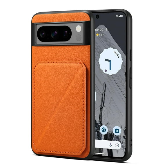 TECH CIRCLE Case for Google Pixel 6 Pro (6.7") 2021 Release Cell Phone - Premium Faux Leather/Silicone Back Cover Phone Case [Built-in Viewing Stand/Card Holder] Lightweigt Thin Cover Shell, Orange