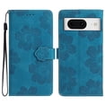 thumbnail image 1 of TECH CIRCLE Case for Google Pixel 8 6.2" 2023, PU Leather Embossed Flower Flip Kickstand 360° All-around Protective Card Slots Wallet Case with Wrist Strap for Google Pixel 8, Blue, 1 of 8