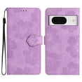 thumbnail image 1 of TECH CIRCLE Case for Google Pixel 8 6.2" 2023, PU Leather Embossed Flower Flip Kickstand 360° All-around Protective Card Slots Wallet Case with Wrist Strap for Google Pixel 8, Purple, 1 of 8