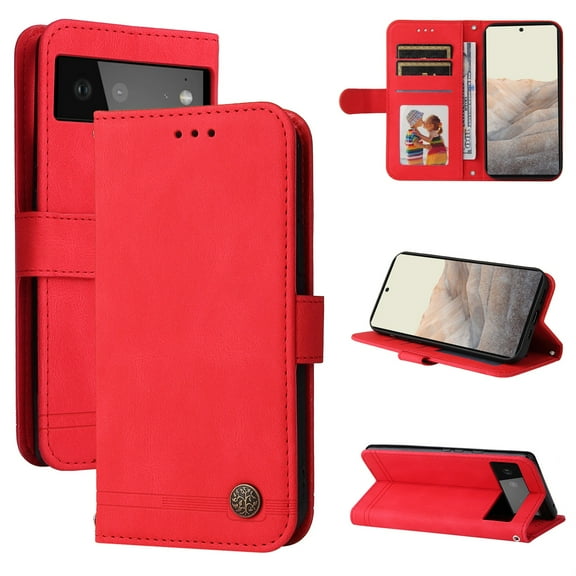 TECH CIRCLE Case for Google Pixel 8 6.2" 2023 with Wrist/Crossbody Strap,PU Leather Anti-scratch Card Slots Cash Pocket Kickstand Shockproof Anti-drop Wallet Business Cover for Google Pixe 8,Red